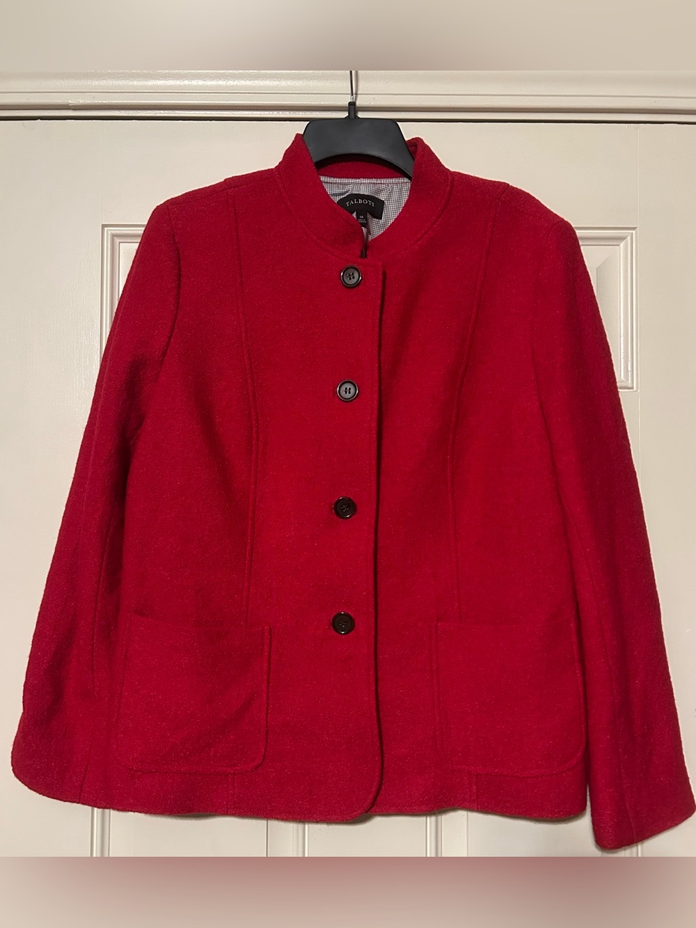 EUC Talbots Red Wool Blend Stand-Collar Lined Blazer Size 14